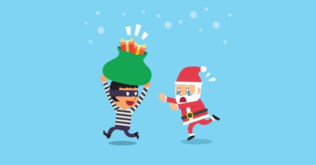 Thief running away with Santa's bag of presents