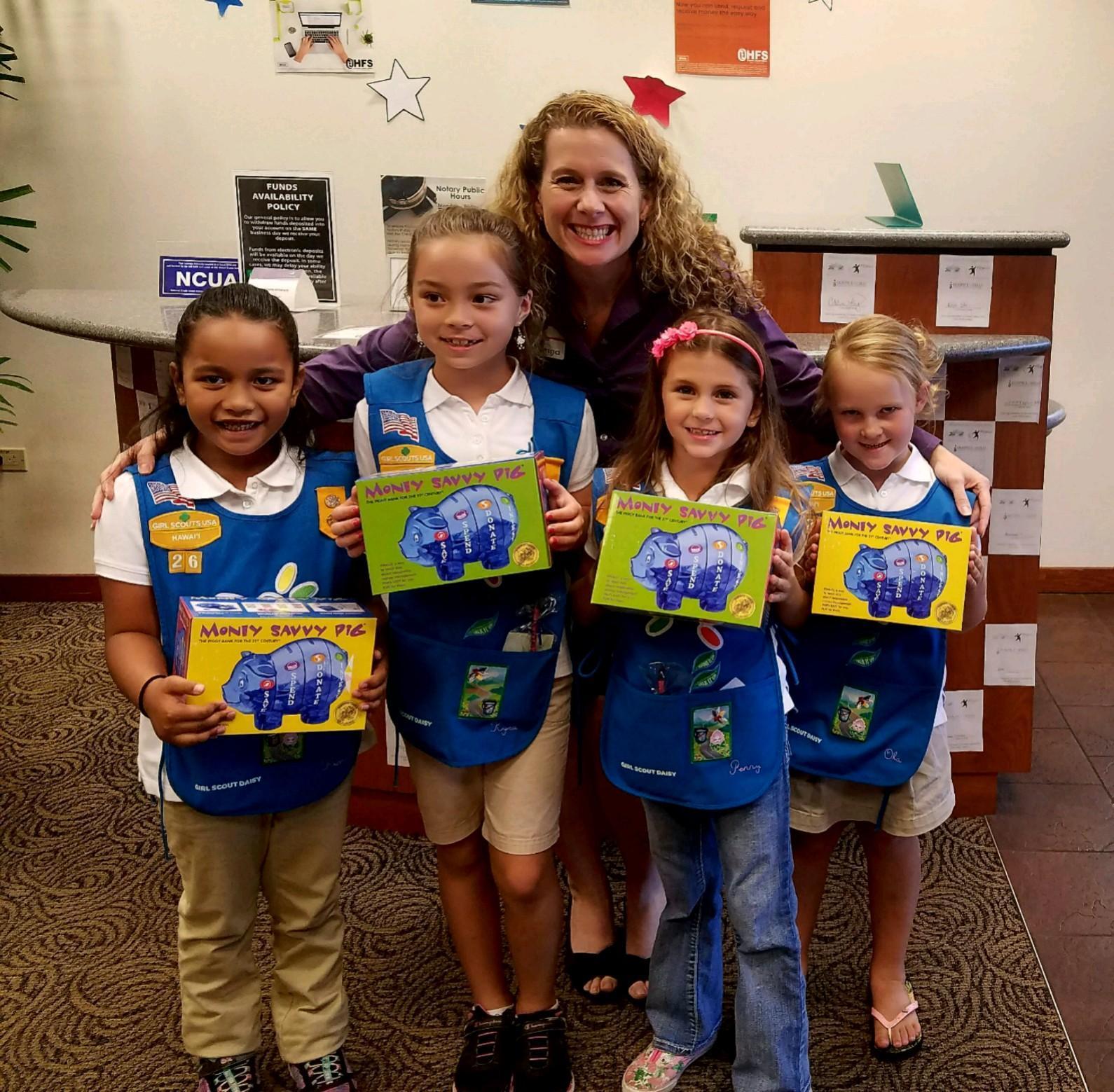 girl scouts with branch manager