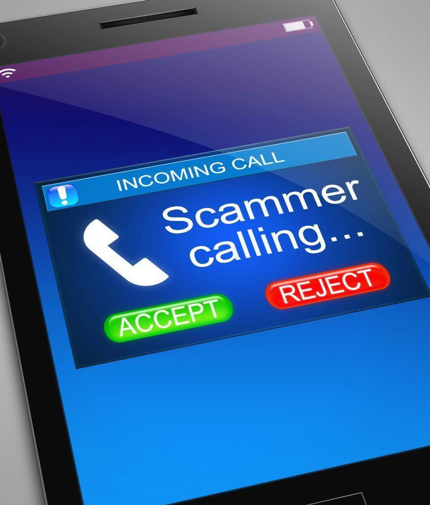 Illustration depicting a phone with a scam call
